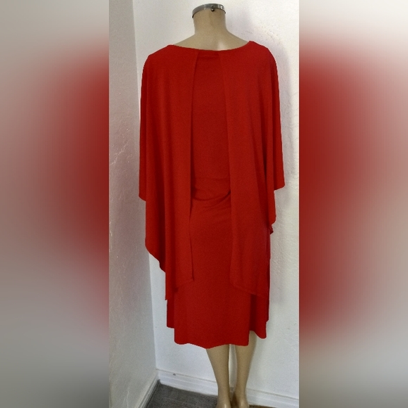 Anthony Original Red Short Sleeve With Cape Over Midi Dress - Picture 2 of 6
